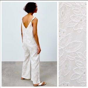 COPY - EMBROIDERED EYELET JUMPSUIT - Oyster White